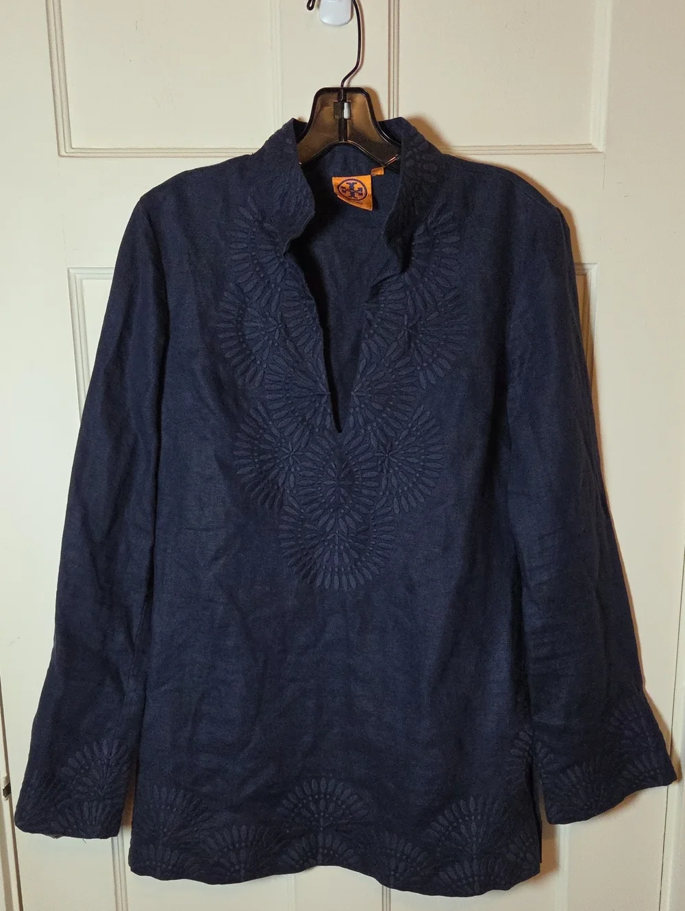Tory Burch Linen Tory Tunic In Tonal Navy Size 6